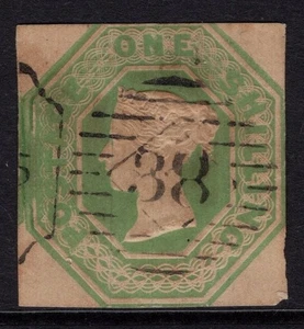 1847-54 1s PALE GREEN EMBOSSED, SG 54, GOOD USED, LONDON "38", THIN, CAT. £1000 - Picture 1 of 2