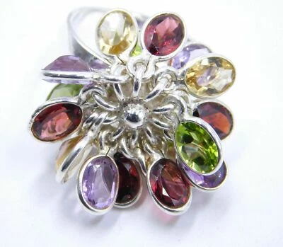 10.80 GM 925 Solid Sterling Silber Natürlich Multi Schnitt Edelstein Ring 6 " US - Bild 1 von 4