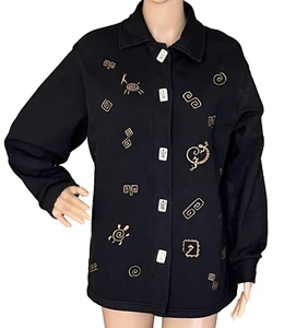 BFOFO Lagenlook S Art Wear Canada Native Gecko Gold Printed Fleece Shirt Jacket - Picture 1 of 10