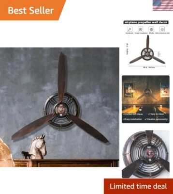 Vintage Airplane Propeller Wall Decor & Silent Clock - Unique Aviation Gift - Image 1 of 4
