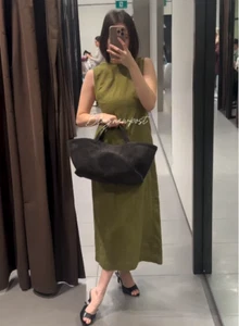 ZARA BNWT 2025. OLIVE GREEN LINEN MIDI DRESS ROUND NECK. 2731/072/515 - Picture 1 of 12