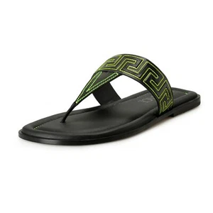 Scarpe infradito Versace da uomo in pelle nera e verde per piscina US 12 IT 45 - Foto 1 di 8