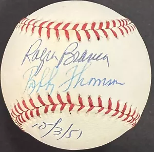 Bobby Thomson Ralph Branca Signed Official NL Baseball 10/3/51 Auto Giants PSA - Picture 1 of 10