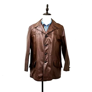 Vintage 60s 70s Leather Jacket Trench Coat Mens 42 Retro Ranch Disco Mod USA - Picture 1 of 16