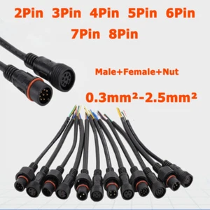 2/3/4/5/6/7/8 Pins Male Female Waterproof Cable Connector Plug Outdoor Rainproof - Picture 1 of 34