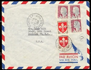 FRANCE - 1960 International Air Mail Cover "Pars 27 to Woodside, N.Y." - Picture 1 of 1