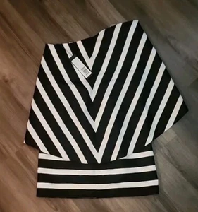 NWT Halston Heritage Strapless Dress 10 Metallic Stripe Asymmetrical MSRP $395 - Imagen 1 de 11