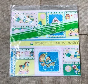 Papel de envolver vintage para el nuevo bebé envoltura de regalo estilo años 50 kitsch retro caprichoso - Imagen 1 de 4