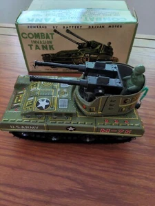 1950's -Yonezawa - M-75 U S ARMY Combat Invasion Tank Tin Plate - Battery w/Box - Picture 1 of 7
