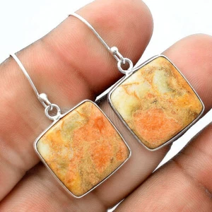 Natural Coral Jasper 925 Sterling Silver Earrings Jewelry E-1001 - Picture 1 of 5
