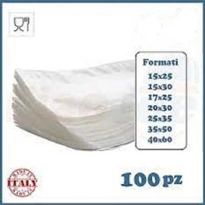 100 BUSTE SOTTOVUOTO GOFFRATE PER ALIMENTI 15x25/20x30/25x35/30x40 105 MICRON - Immagine 1 di 3