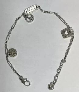 Brighton silberfarbenes Fußkettchen mit Peace, Love & Herz Charms 10 Zoll - Bild 1 von 7