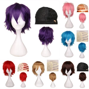 Straight Short Hair Male Female New Cosplay Party Anime Colorful Wig Full Wigs - Picture 1 of 31