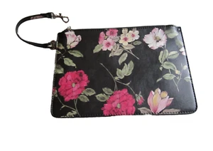 Karl Lagerfeld Paris Pouch Wristlet Clutch Black Floral Top Zipper 9"X6" Vintage - Picture 1 of 9