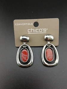 Orecchini pendenti post CHICO'S tono argento smalto rossastro pietre chiare uso 2 vie - Foto 1 di 6