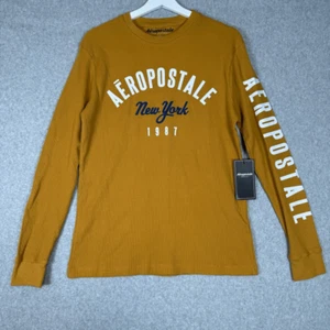 Aeropostale Mens Size Small Pullover Graphic Shirt Tan Gold Waffle Thermal NWT - Picture 1 of 7