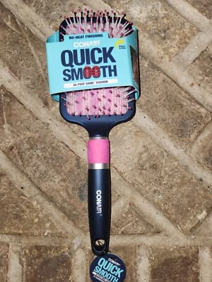 Conair Quick Smooth No-Heat Finishing Paddle Brush-De-Poof & Shine-PINK & NAVY - Image 1 of 3