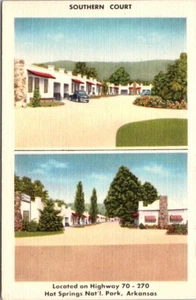 Hot Springs AR Southern Court Motel Dual View Arkansas c1940s Auto Linen NQ8 - Picture 1 of 2