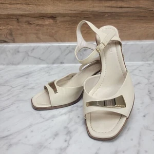 Women's 10 sz 40 Bruno Magli Bone Leather Ankle Strap Sandals Heel Pump Peep Toe - Picture 1 of 13