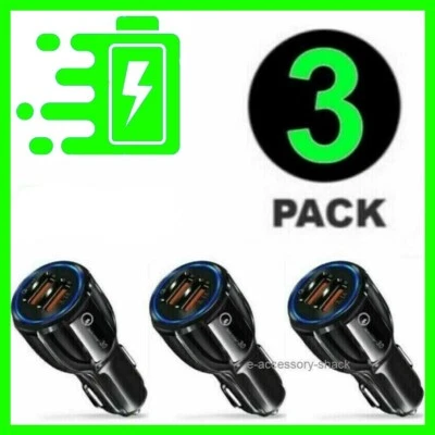 3 Pack 2 USB Port Fast Car Charger Adapter for iPhone Samsung Android Mobile - Image 1 of 4