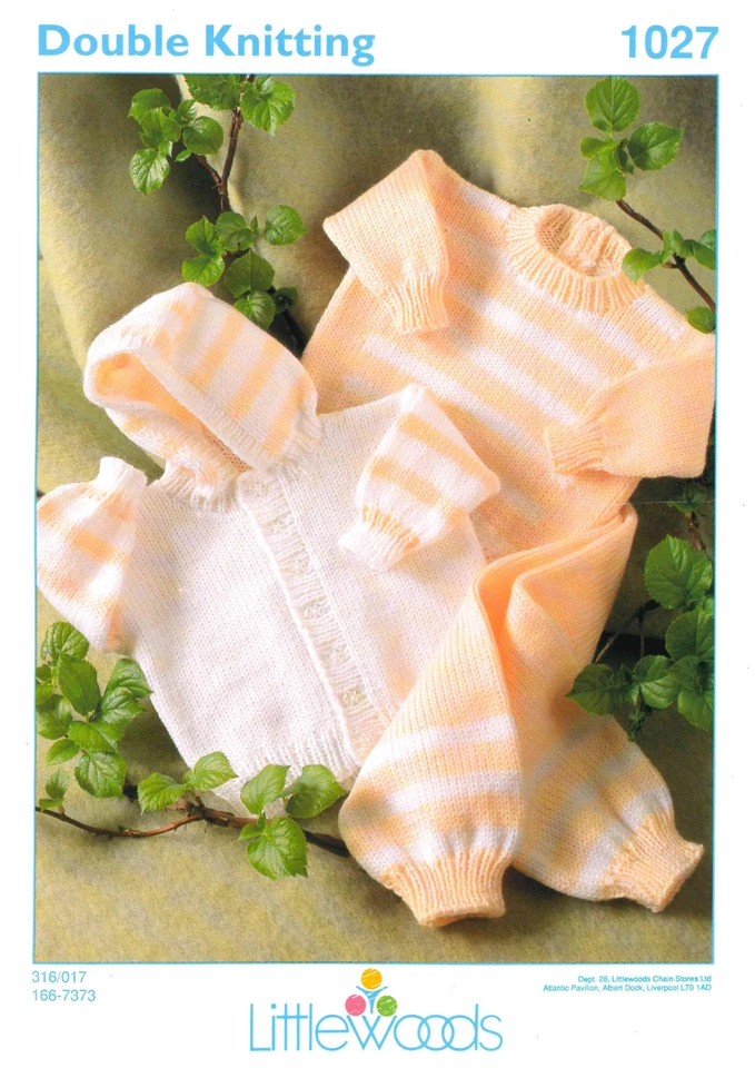 Vintage Baby Knitting Pattern COPY – Hooded Jacket, Sweater & Trousers –DK - Image 1 of 3
