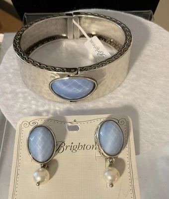 SO ELEGANT NWT BRIGHTON BLUE MOON HINGED BANGLE BRACELET & EARRING SET RP: $266 - Image 1 of 4