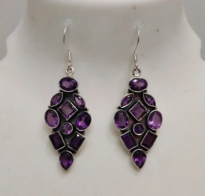 Orecchino anniversario donna multi ametista naturale in argento sterling... - Immagine 1 di 4