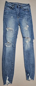 American Eagle Super Stretch X High Rise Jegging Size 4 Distressed Denim Jeans - Picture 1 of 11