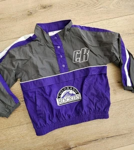 90s Vintage Colorado Rockies Pockets Hoodie Windbreaker Pullover Youth Sz 4T - Picture 1 of 11