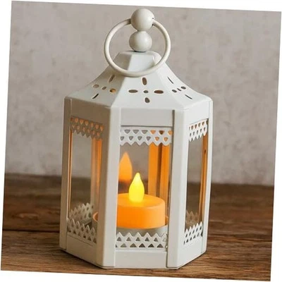  Mini Small 4.5 Inch Metal Moroccan Lanterns Decorative Candle Tealight 6 White - Image 1 of 4