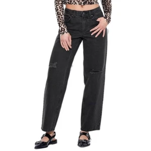 Wild Fable Mid-Rise 90s Relaxed Straight Jeans Damen 12 Black Denim Distressed - Bild 1 von 10