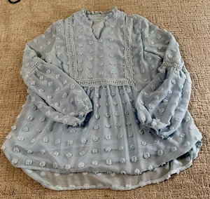 Blusa mujer manga larga bebé azul cuello en V para camisa fluida de puntos. Talla mediana... - Imagen 1 de 12