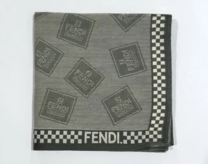 FENDI HANDKERCHIEF MEN'S COTTON Green Logo Check POCKET SQUARE 18” - Picture 1 of 5