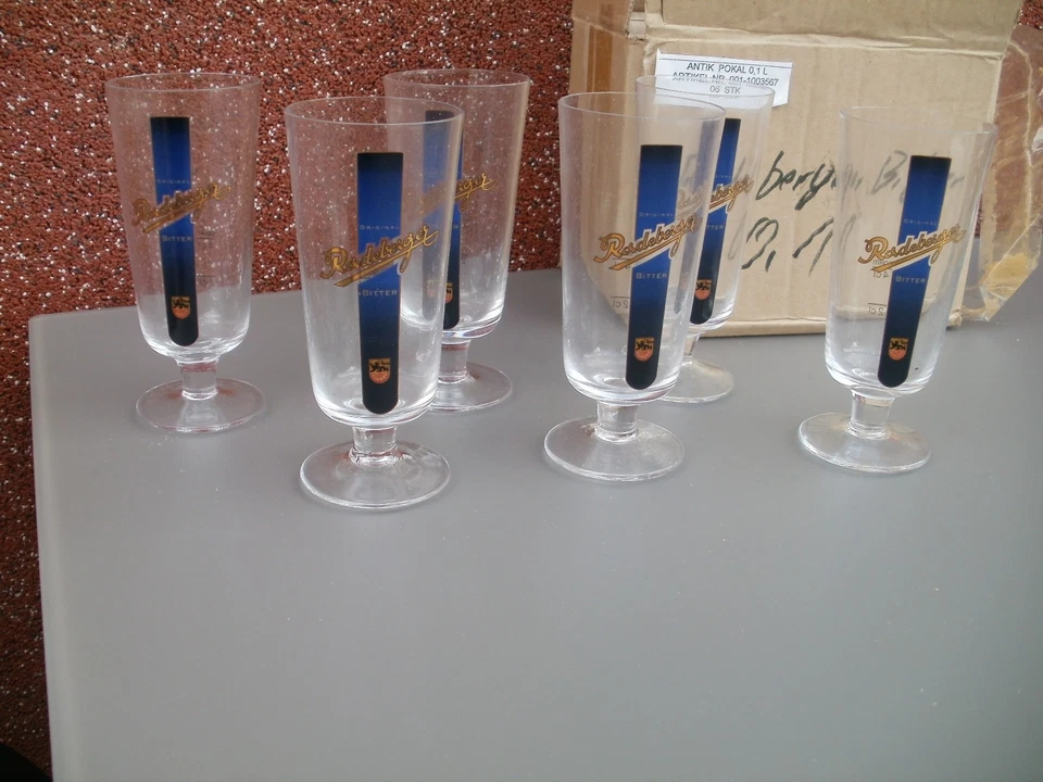 6 x Radeberger Bitter Schnapsgläser Schnaps-Gläser Pokal 2cl/4cl mit Eichstrich - Bild 1 von 3