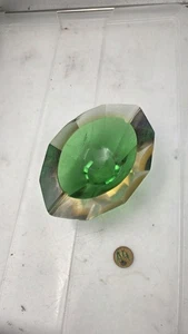 Vintage Sommerso Smaragd Grün Gelb Murano Glas Aschenbecher mit Diamantschliff - Bild 1 von 6