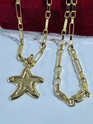 "Collar estrella de mar cadena caja oro fino real 18K 750 18"" largo 3 mm 6,7 g" Foto 1 de 4