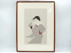 KIYOSHI NAKASHIMA "Modello vento" xilografia firmata incorniciata - Foto 1 di 9