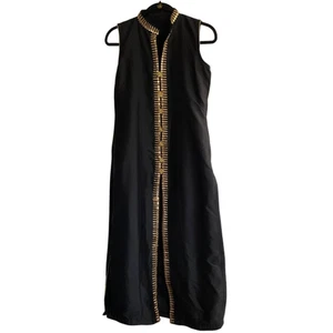 Schwarz ärmellos Kurta Sherwani Gold Stickerei Mandarinkragen Seitenschlitze Medium - Bild 1 von 8