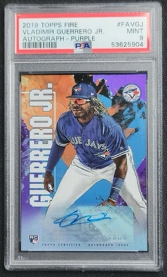 2019 Topps Fire Vladimir Guerrero Jr Rookie Auto Rookie RC /50 Blue Jays PSA 9 - Image 1 of 2