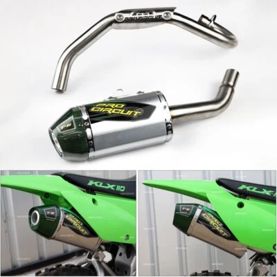 GREEN CARBON EXHAUST FULL SYSTEM STAINLESS PIPE FIT KAWASAKI  KLX110 - KLX110R L - Image 1 of 4