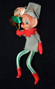 Elf Pixie Rubber Face Red Nose Wire In Arms & Legs Holding Balloons Japan 5" Vtg - Picture 1 of 4