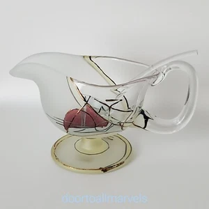 VTG Transylvania Gravy Boat Sauce Bowl &Ladle Blown Glass Hand Painted Bohemian - Picture 1 of 9