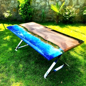 Ocean Wave Epoxy River Table | Rectangular Wooden Resin Tabletop | Handmade - Picture 1 of 15