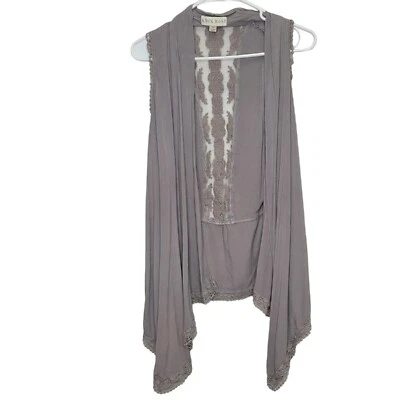 Knox Rose Womens Open Cardigan Sleeveless Vest Size XSmall Purplish Gray Lace - Image 1 of 4
