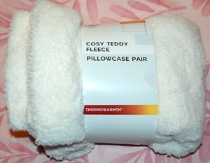 M&S 2 PACK COSY TEDDY FLEECE PILLOWCASES THERMOWARMTH STANDARD SIZE CREAM - BNWT - Picture 1 of 1