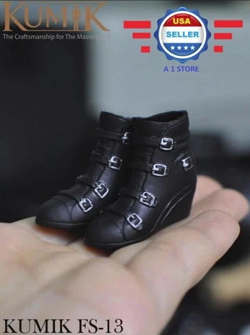 KUMIK 1/6 Black Ankle Wedges Boots HOLLOW for 12'' Female Figure Doll Phicen Cover