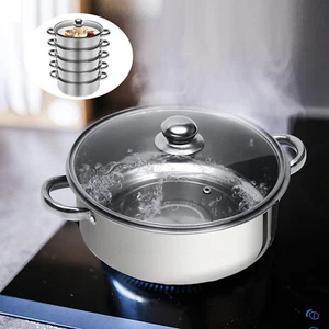 5 Tier Stainless Steel Steamer Cooker Steam Pot Kitchen Food Cooking + Glass lid - Picture 1 of 20