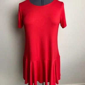 FLAWLESS Red Round Ruffle Hem Short Sleeve Peplum Tunic Women Medium - Picture 1 of 6