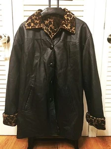 Amalfi Leather Reversable Leather/Animal Print Coat Jacket 100% Leather Wom SZ M - Picture 1 of 9