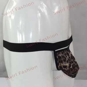 K523 CD Para hombres Sexy Bolsa Ventana Cuerda Tanga Imitación Gamuza Impresa Leopardo - Imagen 1 de 6